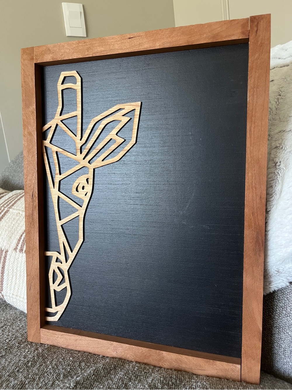 Modern Geometric Giraffe Wall Art in Black and Wood